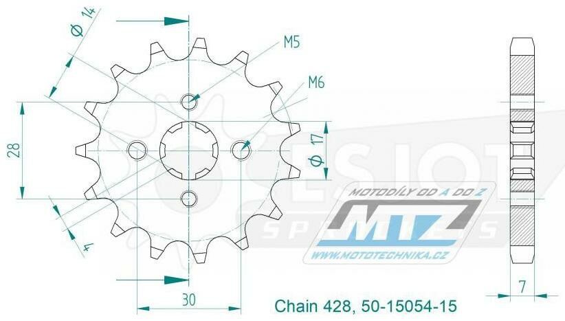 Obrázek produktu Kolečko řetězové (pastorek) 15054-15zubů ESJOT 50-15054-15  - Kawasaki KLX125 / 10-14 + Suzuki FL125 / 07-09 + Benelli TNT125 / 17-21 + Mash 50 Fifty / 16 50-15054-15
