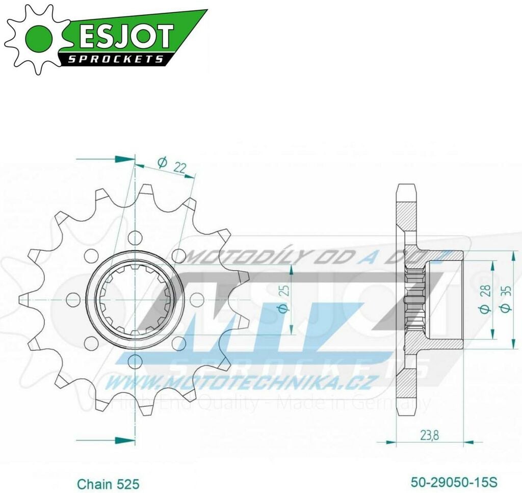 Obrázek produktu Kolečko řetězové (pastorek) 29050-16zubů ESJOT 50-29050-16S - MV Agusta 1000 RUSH + 1000 Brutale1000RR + 675F3 ABS + 800 Dragster + 800 Superveloce + 800 Stradale + 800 Rivale 50-29050-16