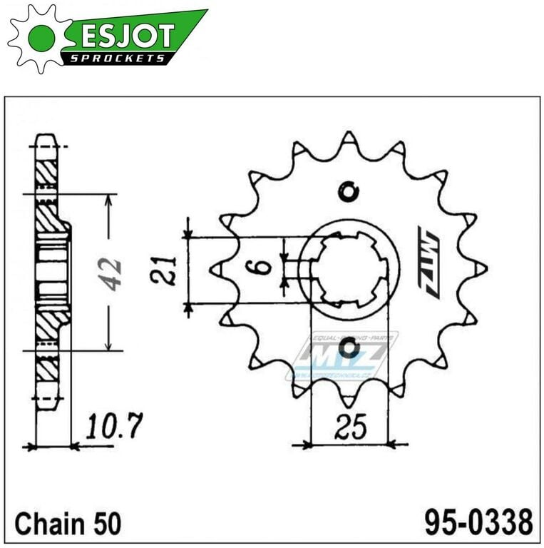 Obrázek produktu Kolečko řetězové (pastorek) 0338-16zubů ESJOT 50-35003-16 - Honda CBX550F + CB650Z + CB650C + CB650SC Night Hawk + CB650 95-0338-16-ES