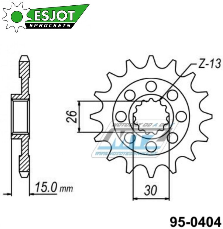 Obrázek produktu Kolečko řetězové (pastorek) 0404-15zubů ESJOT 50-29045-15S - BMW S1000R + S1000RR + S1000RR Sport + S1000XR + 1000HP4 95-0404-15-ES