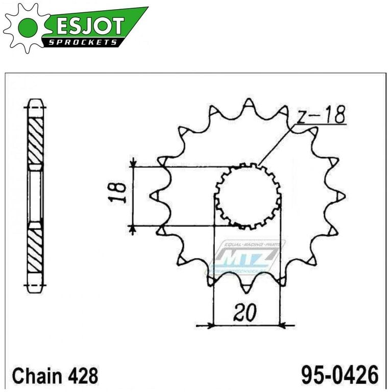 Obrázek produktu Kolečko řetězové (pastorek) 0426-16zubů ESJOT 50-15017-16 - Suzuki GN125R + ALT125 + LT125 + DR100 + SP100 + DF125 + GN125 + GS125 + Yamaha YT125 + HMZ 125 + Hyosung 125 + Yuki 125 (ej-50-15017) 95-0426-16-ES