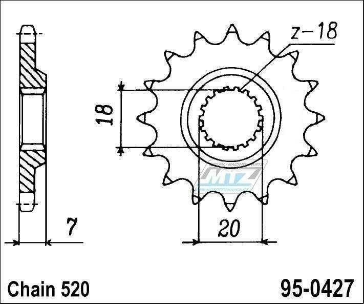 Obrázek produktu Kolečko řetězové (pastorek) 0427-11zubů MTZ - Suzuki RM125+RMZ250 + RM100+PE175+RS175 95-0427-11