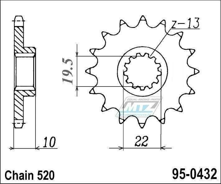 Obrázek produktu Kolečko řetězové (pastorek) 0432-12zubů MTZ - Suzuki RM250+RMX250 + DRZ400+DRZ400SM + DR250+DR350+DR200+DRZ250 + TS250+SP200+RGV250 + LT250R Quadracer + Kawasaki KLX400 + Beta 350 Jonathan+400 Alp + A 95-0432-12