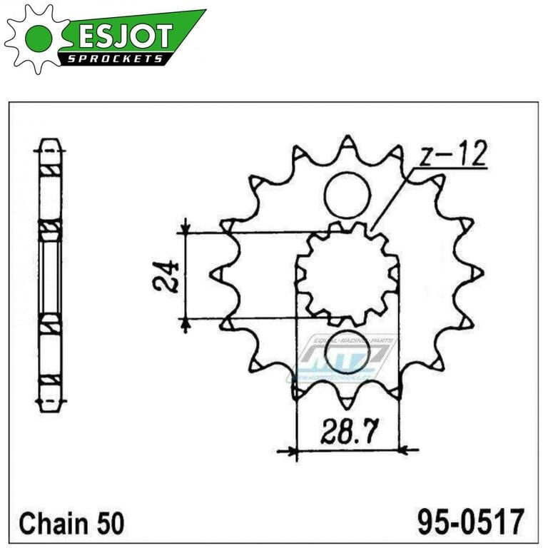 Obrázek produktu Kolečko řetězové (pastorek) 0517-15zubů ESJOT 50-35009-15 - Kawasaki GPZ750R + ZR1100 Zephyr + GPZ900R Ninja + ZX1100 Ninja+ ZZR1100 + ZZR1200 + ZX14 Ninja + ZX14R Ninja + ZZR1400 + ZX12R Ninja 95-0517-15-ES