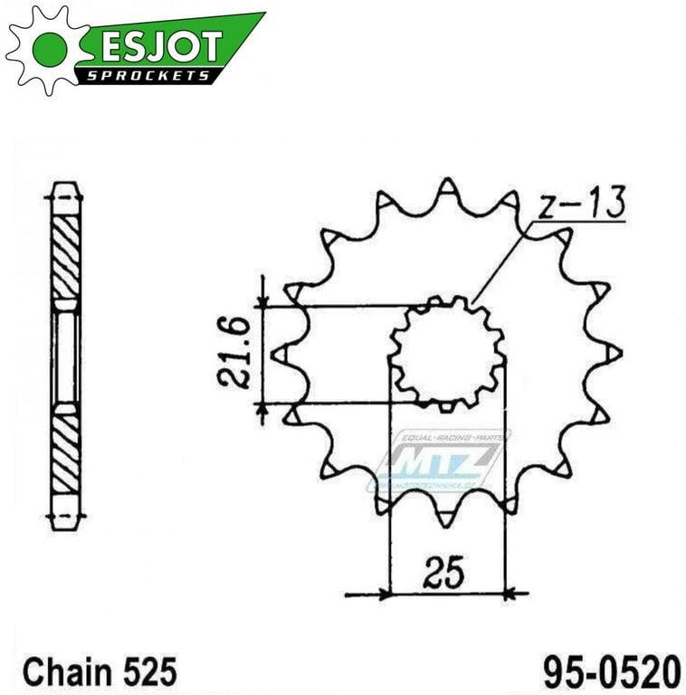 Obrázek produktu Kolečko řetězové (pastorek) 0520-14zubů ESJOT 50-29010-14 - Cagiva 650+1000 + Hyosung GT650 + Kawasaki W650+ZR750+ZR7 + Suzuki DL650 + GSF650 + SV650 + GSXR750+DL1000 V-Strom+GSXS1000+DL1050 V-Strom + 95-0520-14-ES