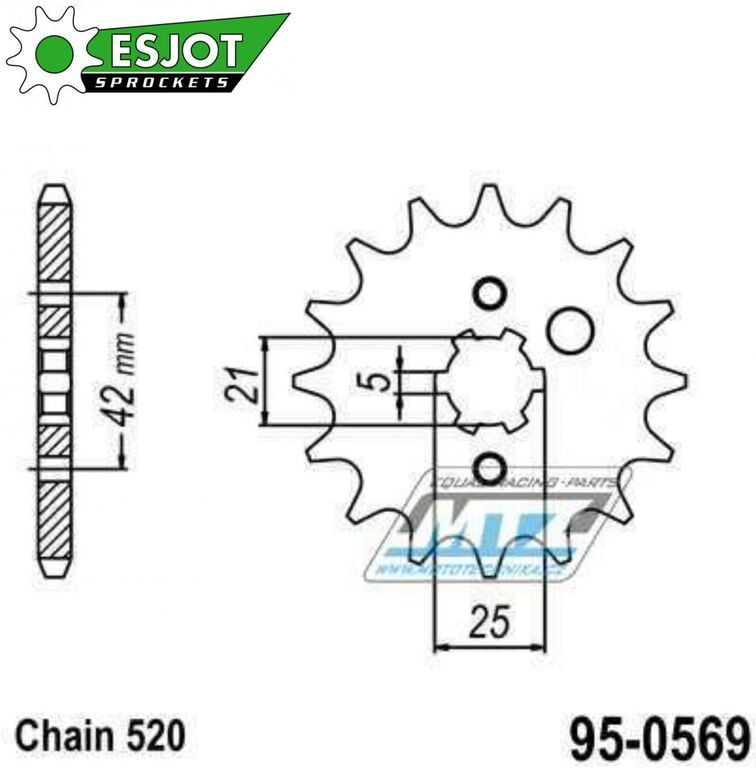 Obrázek produktu Kolečko řetězové (pastorek) 0569-17zubů ESJOT 50-32016-17 - Yamaha YZ250+YZ465+YZ490 + WR250+XT250+DT250+DT400 + SR250+RZ250+RZ350 + TY250+TY300+TY350 + RD350YPVS+YFM350 Warrior+Raptor+Banshee + Kawas 95-0569-17-ES