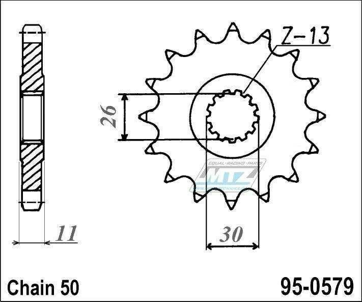 Obrázek produktu Kolečko řetězové (pastorek) 0579-16zubů MTZ - Yamaha FJ1100+FJ1200 + FZS1000 Fazer+FZ1N+FZ1 Fazer + MT-01+XJR1200+XJR1300 + YZF-R1 + RD500+RZ500+RZV500R 95-0579-16
