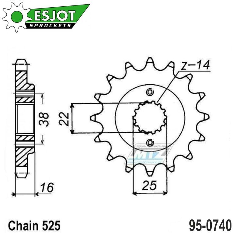 Obrázek produktu Kolečko řetězové (pastorek) 0740-17zubů ESJOT 50-29022-17 - Ducati 795 Monster + 796 Hypermotard + 796 Monster + 916 Sport Touring + 944 Sport Turismo + 950 Multistrada + 996 Biposto + 996 Monster + 9 95-0740-17-ES