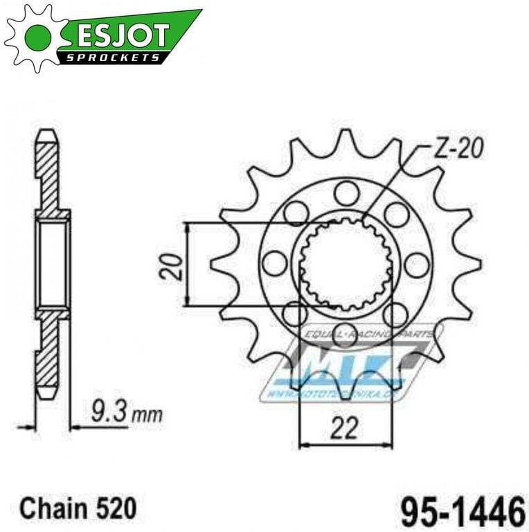 Obrázek produktu Kolečko řetězové (pastorek) 1446-12zubů ESJOT 50-32142-12S - Kawasaki KXF250 / 06-23 + KX250 / 19-22 95-1446-12-ES