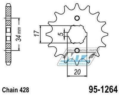 Obrázek produktu Kolečko řetězové (pastorek) 1264-14zubů MTZ - Daytona 50 Sonic+125 Senda Baja + Honda CBZ125F+CB125F+CB125R+CBR125R+CBF125M+CLR125R+XR125L + Kymco 125 Quannon+125 Zing II 95-1264-14