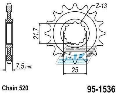 Obrázek produktu Kolečko řetězové (pastorek) 1536-16zubů MTZ - Kawasaki KSF450+KXF450 + ZX6R Ninja 95-1536-16