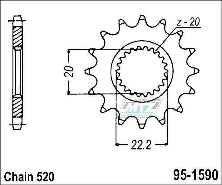 Obrázek produktu Kolečko řetězové (pastorek) 1590-13zubů MTZ - Yamaha YZ125+YZF250+WRF250 + WR250R+WR250X + Gas-Gas ECF250+ECF300+ECF450 95-1590-13
