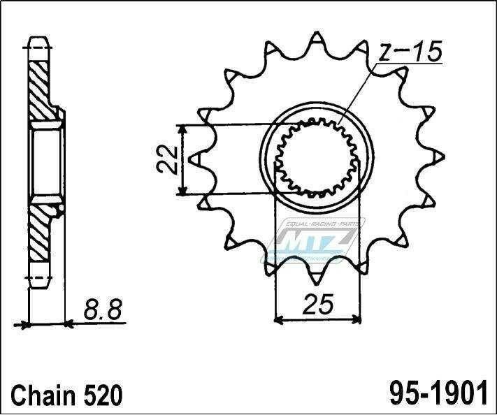 Obrázek produktu Kolečko řetězové (pastorek) 1901-12zubů MTZ - KTM 125+150+200+250+300+360+380SX+EXC + 250+350+400+450+500+520+525+530SXF+EXCF + SMR+Freeride + Husaberg TE+FE + Husqvarna TC+TE+FC+FE + Gas-Gas MC+MCF+E 95-1901-12