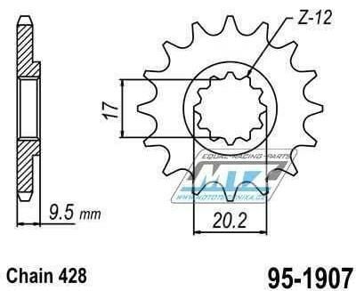 Obrázek produktu Kolečko řetězové (pastorek) 1907-14zubů MTZ - KTM 85SX+105SX / 04-17 + Husqvarna TC85 / 15-17 95-1907-14