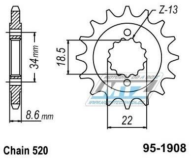 Obrázek produktu Kolečko řetězové (pastorek) 1908-16zubů MTZ - KTM 390 Adventure + 390 Duke + 390RC + Husqvarna 401 Svartpilen + 401 Vitpilen 95-1908-16