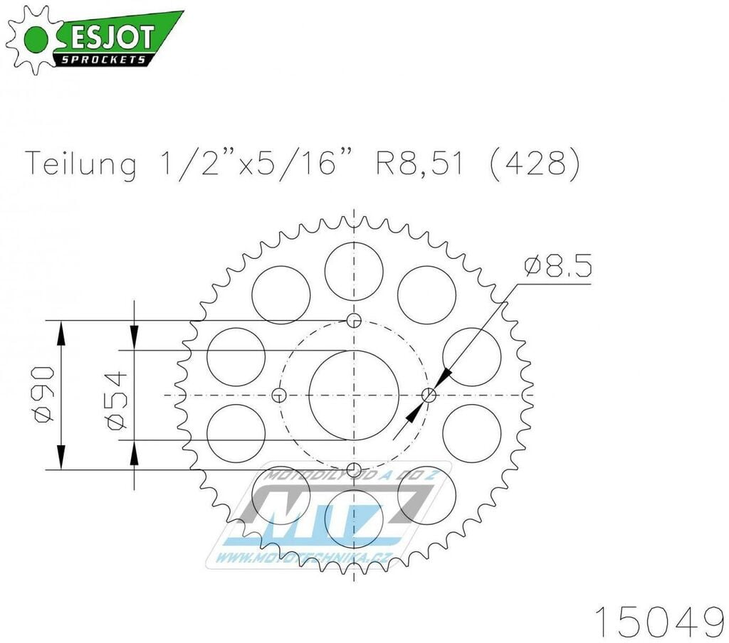 Obrázek produktu Rozeta řetězová (převodník) Dural 15049-50zubů ESJOT 51-15049-50 - TM 80 / 00 51-15049-50