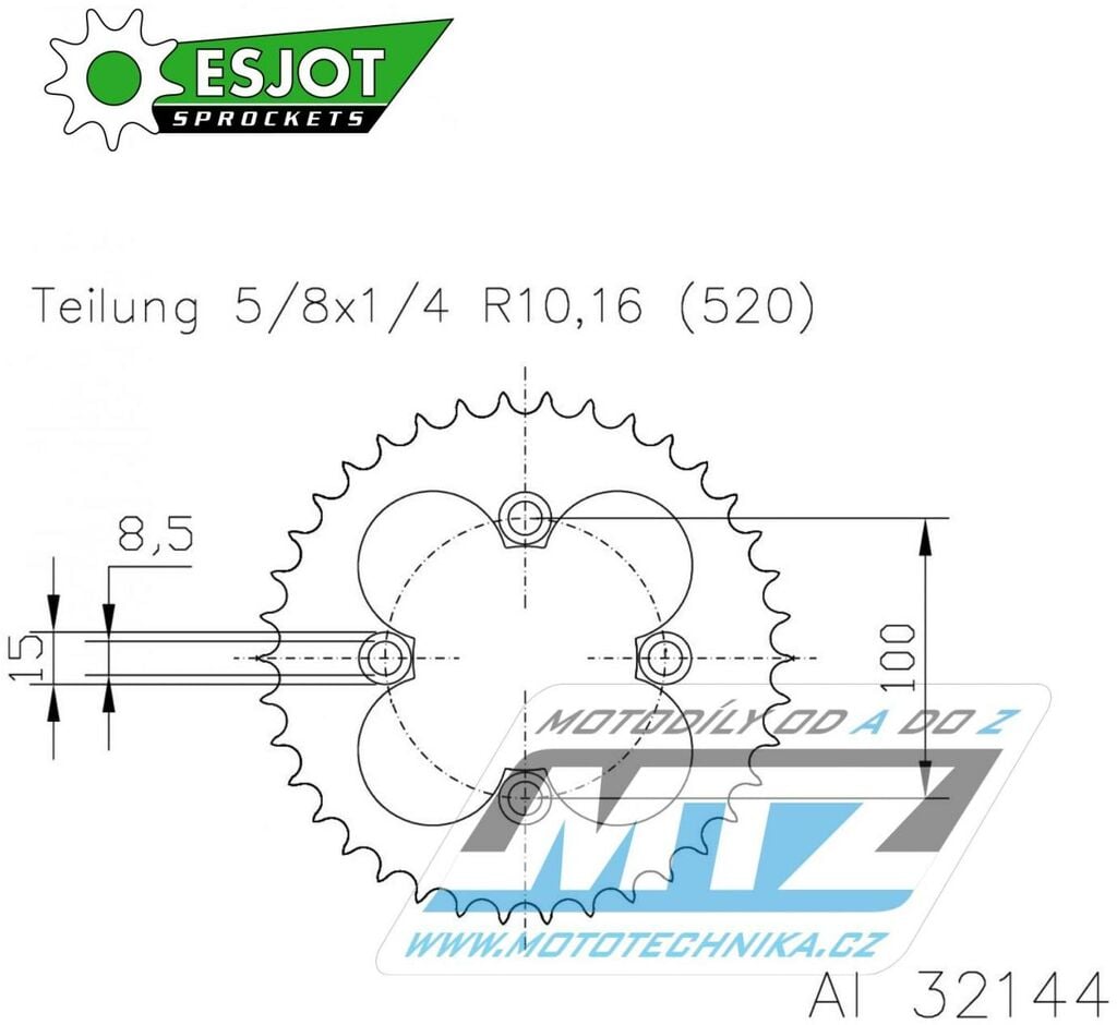 Obrázek produktu Rozeta řetězová (převodník) Dural 32144-42zubů ESJOT 51-32144-42 - Sherco Trial + Gas-Gas TXT Trial 51-32144-42