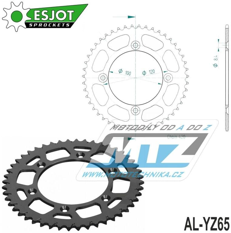 Obrázek produktu Rozeta řetězová (převodník) Dural YZ65-48zubů ESJOT 51-13049-48 - barva stříbrná - Yamaha YZ65 / 18-23 AL-YZ65-48-ES