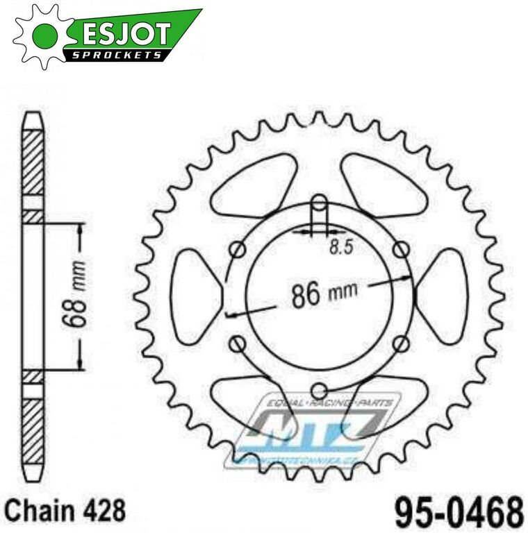 Obrázek produktu Rozeta ocelová (převodník) 0468-36zubů ESJOT 50-15022-36 - Kawasaki BN125 Eliminator + AR125+AX125 Athlete + Modenas 125 Kristar+135 GT+135 X-Cite 95-0468-36-ES