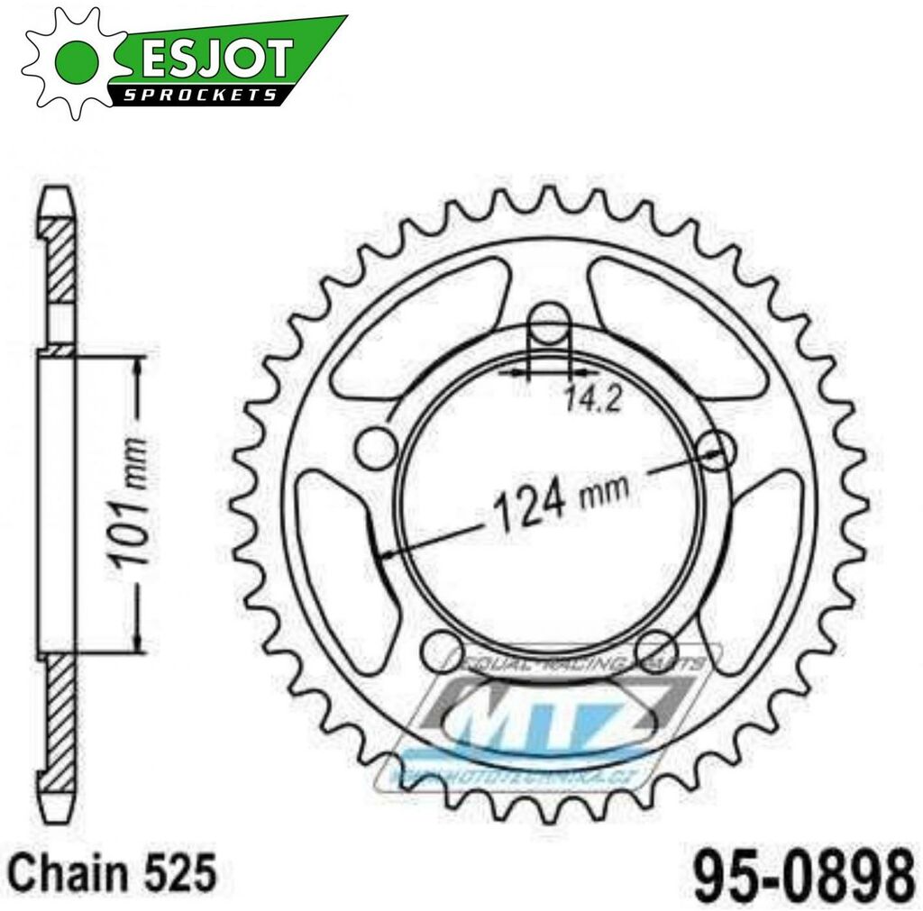 Obrázek produktu Rozeta ocelová (převodník) 0898-42zubů ESJOT 50-29035-42 - KTM 950 LC8 Supermoto + 990 Supermoto + 990 SMR + 990 SMT + 990 Superduke + 1190 RC8 + 1190 RC8 R 95-0898-42-ES