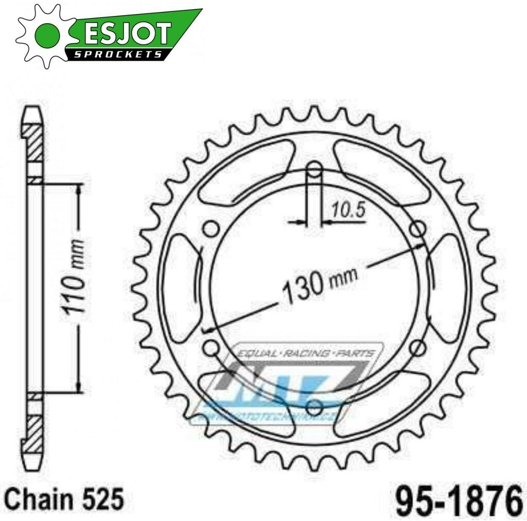 Obrázek produktu Rozeta ocelová (převodník) 1876-46zubů ESJOT 50-29037-46 - Suzuki GSXR600+GSXR750+GSXR1000 + GSXS1000 + Yamaha FZ07+FZ09+FZ10 + MT07+MT09+MT10 + YZFR6+YZF-R6 + XSR700+XSR900 + 900 Tracer+MTT850 + XTZ6 95-1876-46-ES