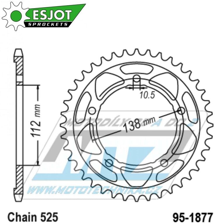 Obrázek produktu Rozeta ocelová (převodník) 1877-43zubů ESJOT 50-29051-43 - Yamaha YZF-R1 / 15-21 + YZFR1 + 900 Nikken (MXT850) / 18-20 + 900 Nikken GT (MXT850D) / 20 95-1877-43-ES