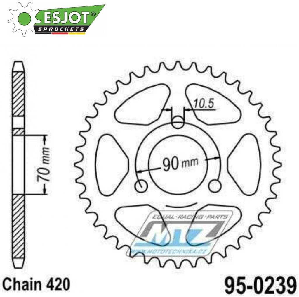 Obrázek produktu Rozeta ocelová (převodník) 0239-45zubů ESJOT 50-13001-45 - Honda MTX80+MTX80R / 83-87 + MB80 / 80-83 + MB50 / 79-83 + MBX50F / 84-87 + MT50 / 80-81 95-0239-45-ES