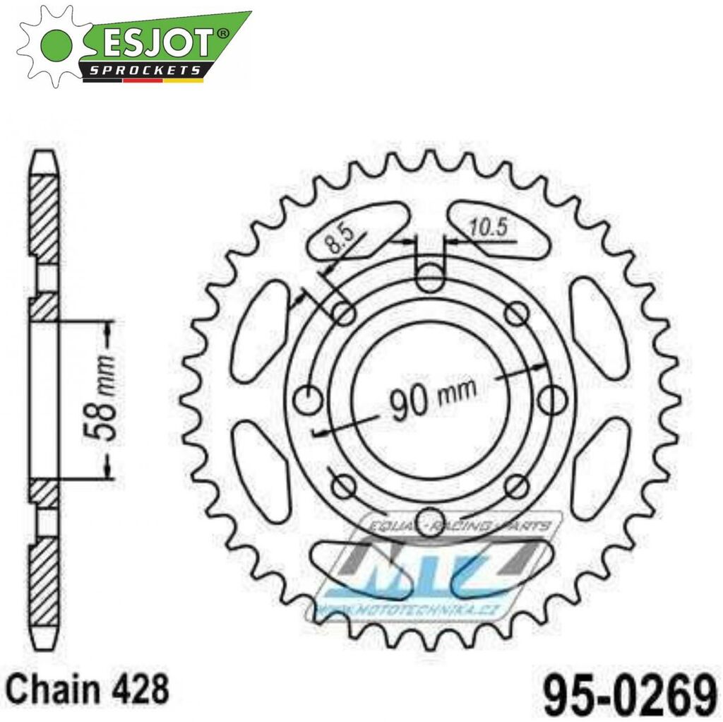 Obrázek produktu Rozeta ocelová (převodník) 0269-51zubů ESJOT 50-15001-51 - Honda CG125+CB125+CB175+CBX125 + CM185+CM200+CT125+CT185+CT200+SL125 + XL100+XL125+XL185+XR185 + EZ90Cub + Kymco 125 Pulsar+Spike+Zing+Hipste 95-0269-51-ES