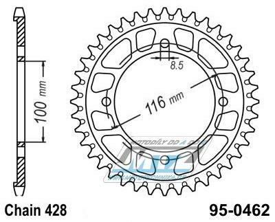 Obrázek produktu Rozeta ocelová (převodník) 0462-52zubů MTZ - Kawasaki KX80 / 86-00 + KX85 / 01-24 + KX100+KX112 / 95-24 + Suzuki RM100 95-0462-52
