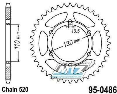 Obrázek produktu Rozeta ocelová (převodník) 0486-47zubů MTZ - Kawasaki KR250A + ZR550B Zephyr + GPX250R + GPZ500S + EX300 Ninja + EX400 Ninja + KLE300B Versys-X + Z400D + Suzuki GSX-R600 + GSX-R1000 + Yamaha FZ6 + FZ6 95-0486-47