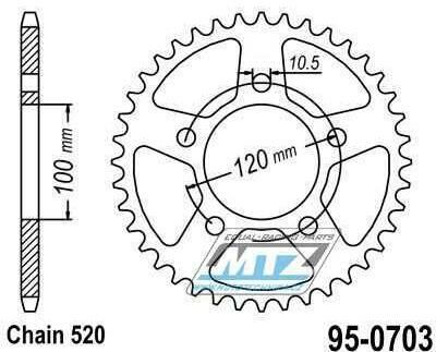 Obrázek produktu Rozeta ocelová (převodník) 0703-42zubů MTZ - Aprilia 125RS / 06-12 + 1000RSV R / 04-09 + 1000RSV4 Factory / 09-14 + 1000RSV Mille / 98-03 + 650 Pegaso Strada / 05-09 + 650 Pegaso Trail / 07-09 + BMW 6 95-0703-42