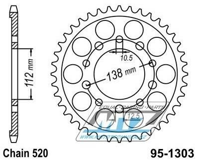Obrázek produktu Rozeta ocelová (převodník) 1303-42zubů MTZ - Honda CBR600F + CBR900RR Fireblade + Yamaha YZF-R6 + YZF-R1 + YZFR6+YZFR1 95-1303-42