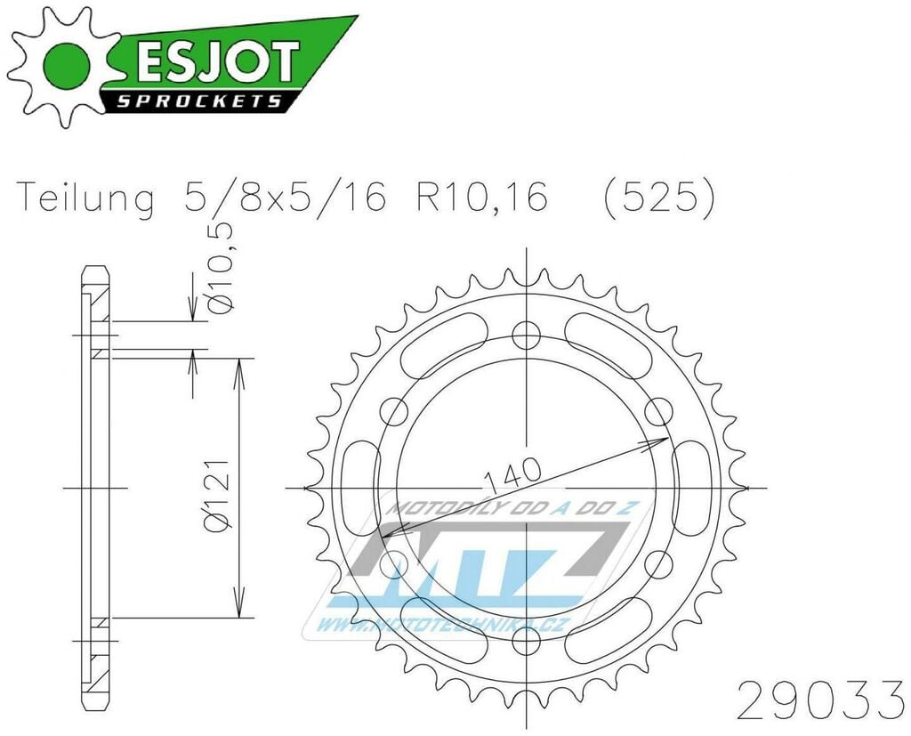 Obrázek produktu Rozeta ocelová (převodník) 29033-40zubů ESJOT 50-29033-40 - Cagiva 1000 Raptor Chain 525 + 650 Raptor + 650 V-Raptor + MOTOMORINI 1200 Corsaro + 1200 Gran Passo + 1200 Sport +  950 50-29033-40