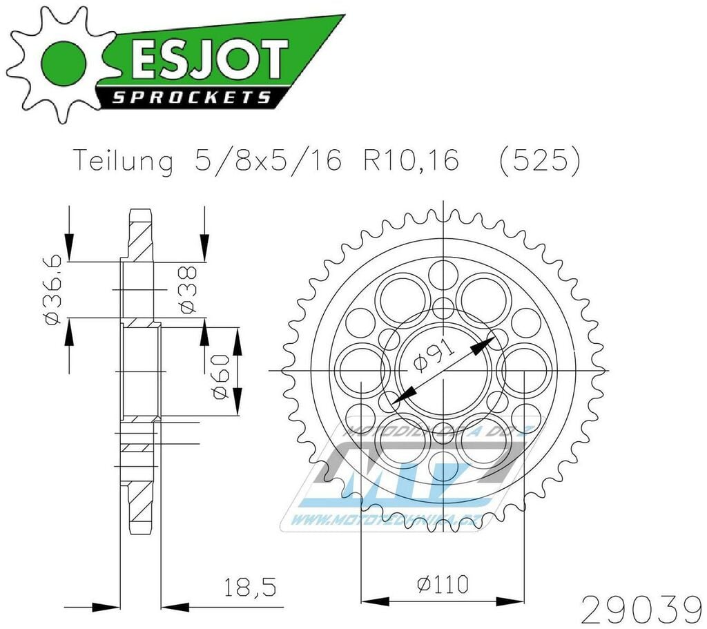 Obrázek produktu Rozeta ocelová (převodník) 29039-39zubů ESJOT 50-29039-39 - Ducati 1098R / 07-09 + 1098S / 07-10 + 1098 Streetfighter S &amp; USA / 09-13 + 1198R Corse SE / 10-12 +1200 Diavel (ABS) / 11-18 + 1260 Dia 50-29039-39