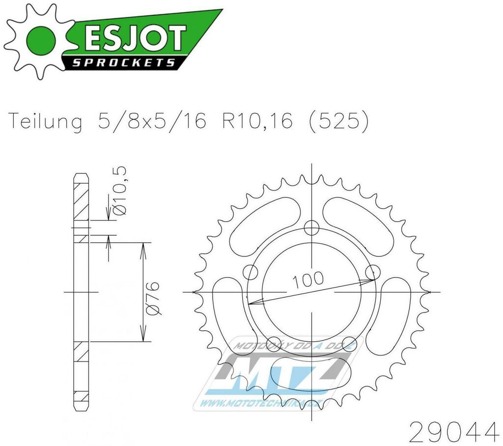 Obrázek produktu Rozeta ocelová (převodník) 29044-39zubů ESJOT 50-29044-39 - Benelli 1130 Café Racer + 1130TNT + 1130 Titanium + 1130 Tornado + 1130TRE + 300 BN302 + 502C ABS + 502 Leoncino 50-29044-39