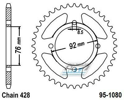 Obrázek produktu Rozeta ocelová (převodník) 1080-43zubů MTZ - pitbike Stomp + pitbike DemonX  + pitbike WPB + Thumpstar Pit Bikes + X-Sport Pit Bikes 95-1080-43