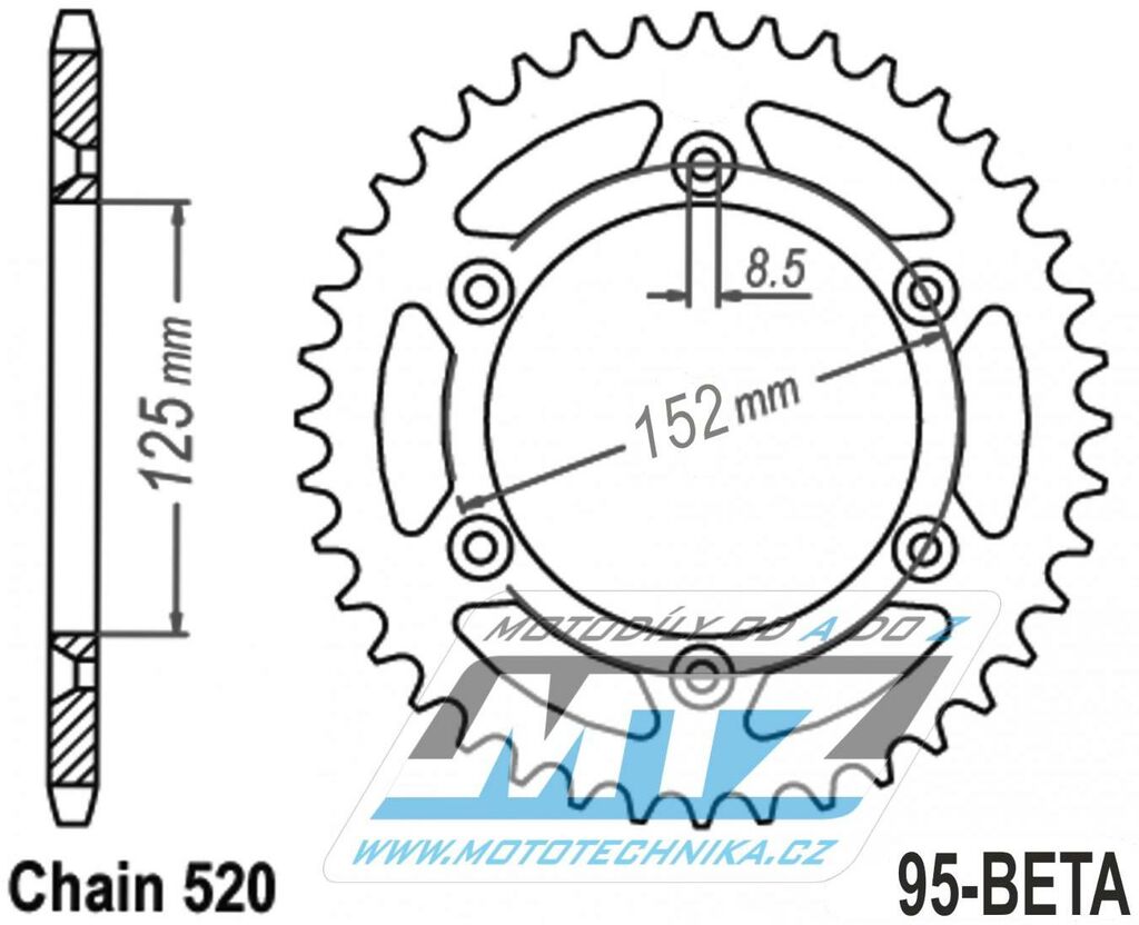 Obrázek produktu Rozeta ocelová BETA-48zubů MTZ - Beta RR125+RR250+RR300 / 13-21 + RR350+RR390 +RR400+RR430+RR450+RR480+RR498 + RS390+XTrainer300+XTrainer250 / 13-21 95-BETA-48