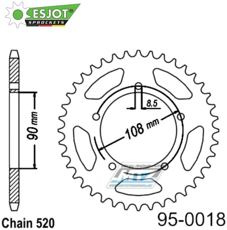 Obrázek produktu Rozeta ocelová (převodník) 0018-39zubů ESJOT 50-32048-39 - Aprilia 125 Tuareg + MZ (MuZ) 600 Sport + MUZ 660 Scorpion + 660 Trouper + 660 Tour + 660 Traveller 95-0018-39-ES