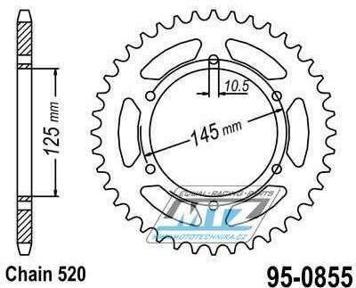 Obrázek produktu Rozeta ocelová (převodník) 0855-45zubů MTZ - Yamaha DT250 MX + MT03 + XJ600 S Diversion + XJ600N + XT660R + XT660 X Super Motard + XTZ660 Z Tenere + XTZ750 Super Tenere 95-0855-45