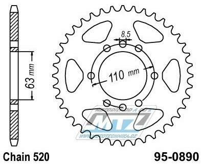 Obrázek produktu Rozeta ocelová (převodník) 0890-43zubů MTZ - KTM 125 Duke ABS + 125RC ABS + 125RC + 200 Duke ABS + 200RC + 390 Adventure + 390 Duke ABS + 390 RC + 390 RC R + Husqvarna 401 Svartpilen + 401 Vitpilen 95-0890-43