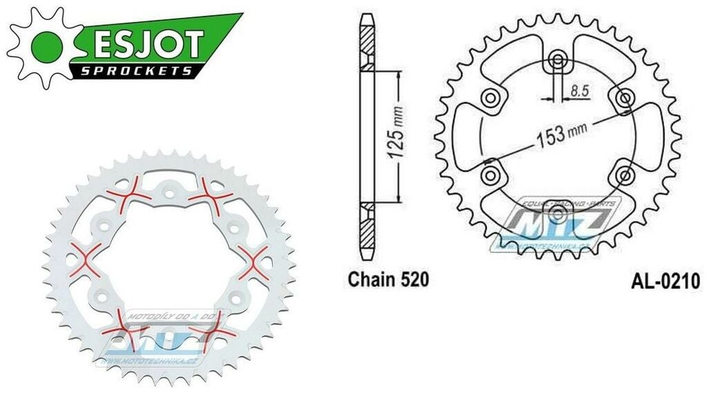 Obrázek produktu Rozeta řetězová (převodník) Dural 0210-50zubů ESJOT 53-32045-50WR - barva bílá - Honda CR125+CR250+CR500 + CRF250R+CRF250X+CRF450R+CRF450X+CRF450RX+CRF450L + CRM250+CRF150F + CRF230F / 03-21 + XR250S+ AL-0210-50-WR