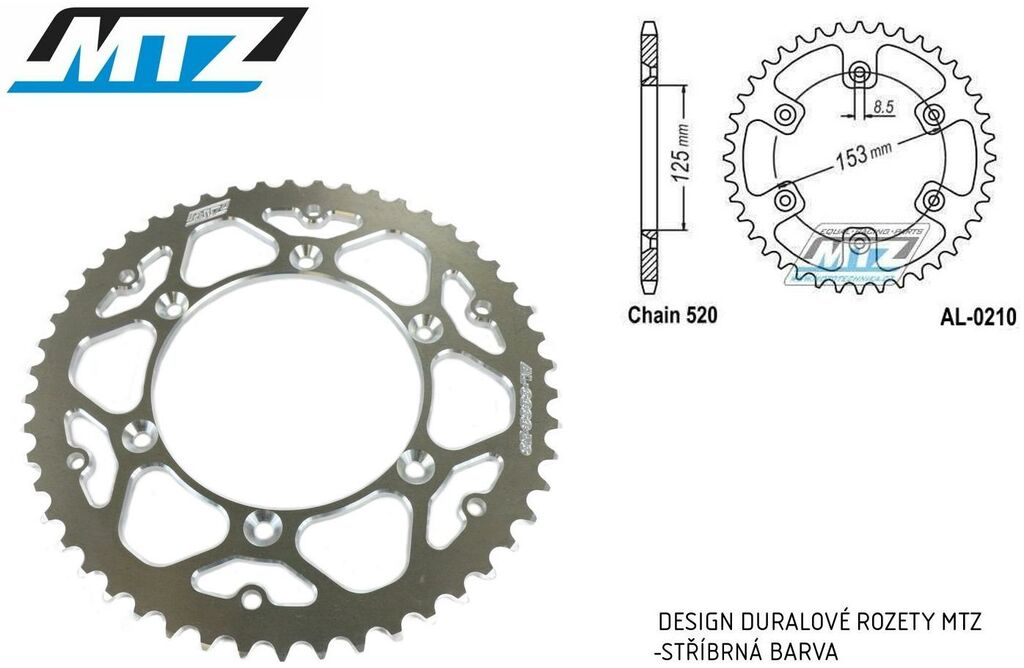 Obrázek produktu Rozeta řetězová (převodník) Dural 0210-50zubů MTZ - Honda CR125+CR250+CR500 + CRF250R+CRF250X+CRF450R+CRF450X+CRF450RX+CRF450L + CRM250+CRF150F + CRF230F / 03-21 + XR250S+XL250S+XL250 + XR250R+XR400R  AL-0210-50