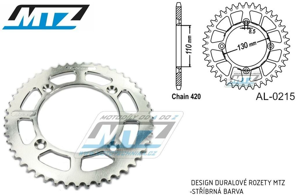 Obrázek produktu Rozeta řetězová (převodník) Dural 0215-49zubů MTZ stříbrná - Honda CR80R / 85-02 + CR80R2 Expert / 96-02 + CR85R Expert / 03-07 + CR85R / 03-07 + CRF150R / 07-21 AL-0215-49