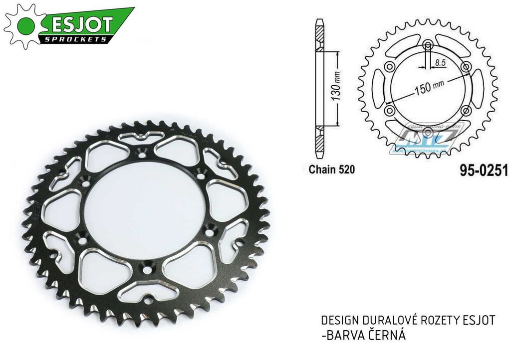 Obrázek produktu Rozeta řetězová (převodník) Dural 0251-49zubů ESJOT - Yamaha YZ125+YZ250+YZF250+YZF400+YZF426+YZF450+YZF450X / 16-20 + TT-R230 / 05-20+WRF250N / 99-01+WRF250 / 07-20+WRF400 / 99-01+WRF426 / 01-02+WRF4