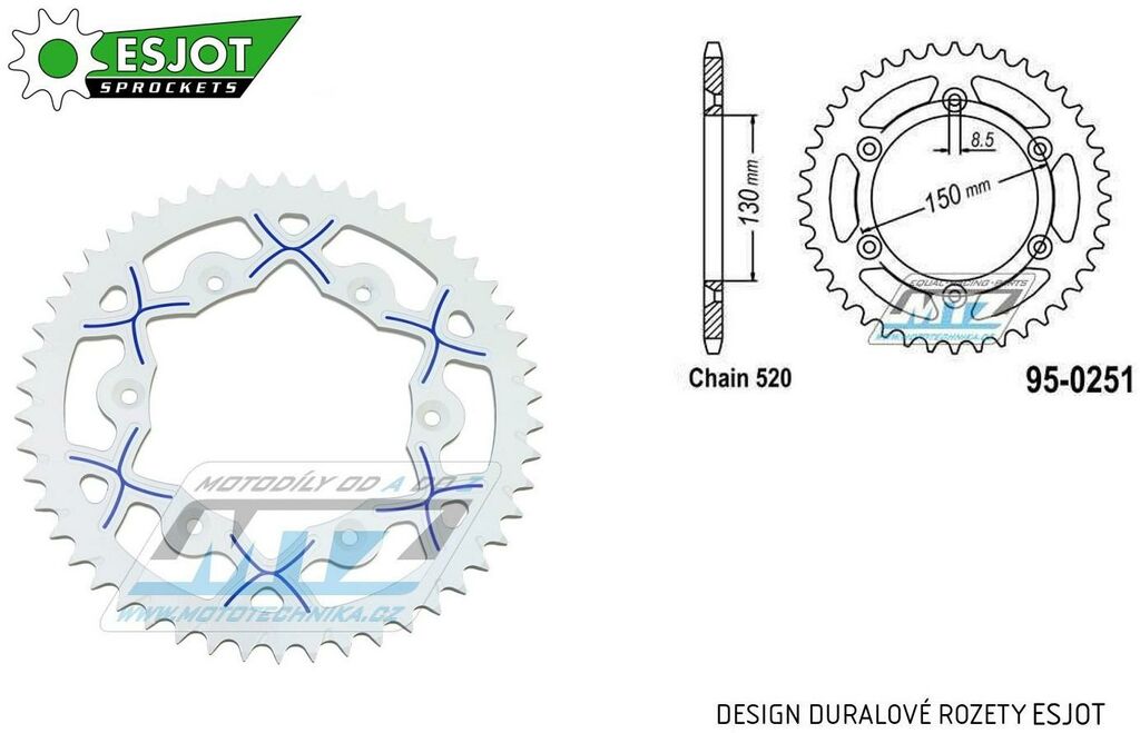 Obrázek produktu Rozeta řetězová (převodník) Dural 0251-50zubů ESJOT 53-32001-50WB - barva bílá - Yamaha YZ125+YZ250 + YZF250+YZF400+YZF426+YZF450+YZF450X + WRF250+WRF400+WRF426+WRF450 + TTR230 + Honda XR250+XR350+XR5 AL-0251-50-WB