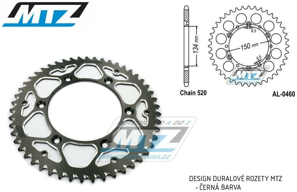 Obrázek produktu Rozeta řetězová (převodník) Dural 0460-50zubů MTZ černá - Kawasaki KX125+KX250 +KX500+KXF250+KXF450+KDX175+KDX200+KDX220R+KDX250+KLX250R+KLX250 D-Tracker +KLX250+KLX250SF+KLX300+KLX450R+KLX650R + Suzu AL-0460-50-E2