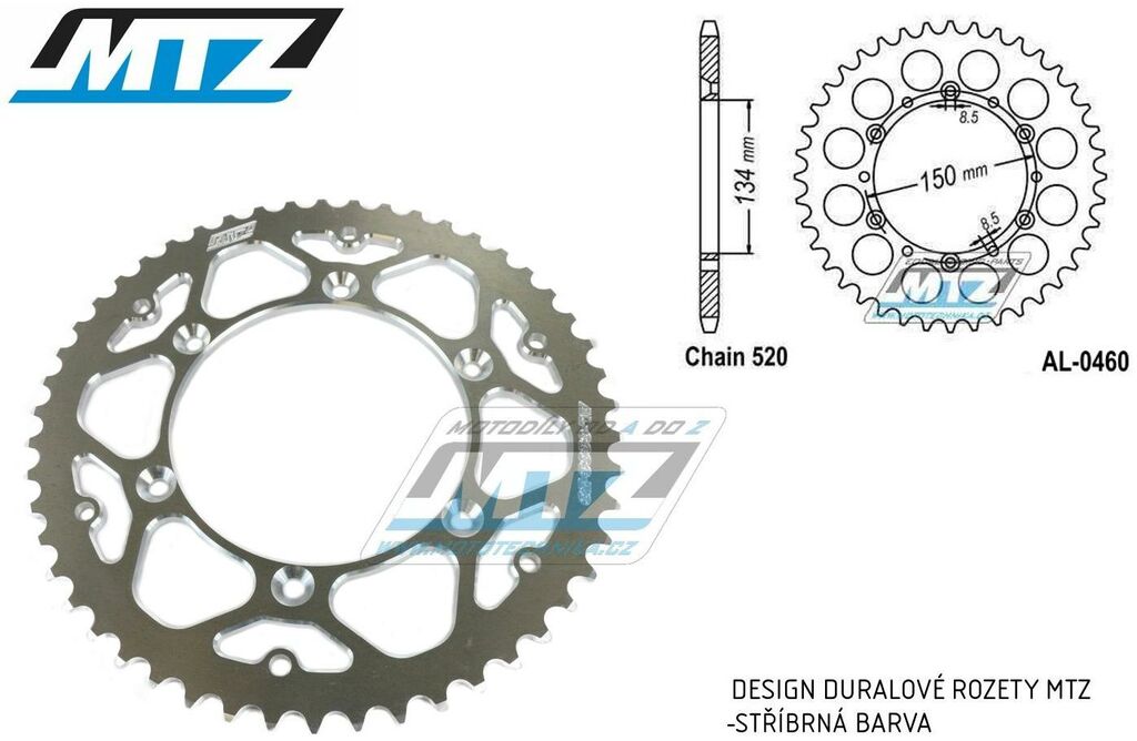 Obrázek produktu Rozeta řetězová (převodník) Dural 0460-51zubů MTZ - Kawasaki KX125+KX250+KX500 +KXF250+KXF450+KDX175+KDX200+KDX220R+KDX250+KLX250R+KLX250 D-Tracker +KLX250+KLX250SF+KLX300+KLX450R+KLX650R + Suzuki RM- AL-0460-51