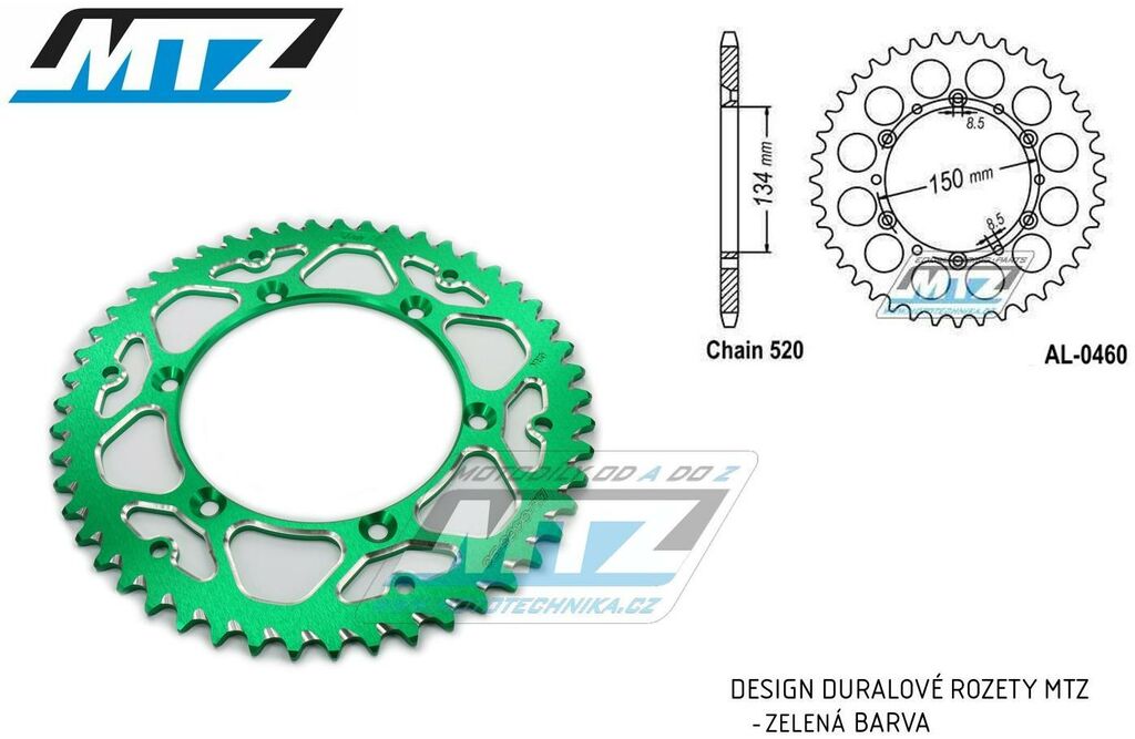 Obrázek produktu Rozeta řetězová (převodník) Dural 0460-51zubů MTZ zelená - Kawasaki KX125+KX250 +KX500+KXF250+KXF450+KDX175+KDX200+KDX220R+KDX250+KLX250R+KLX250 D-Tracker +KLX250+KLX250SF+KLX300+KLX450R+KLX650R + Suz AL-0460-51-E8