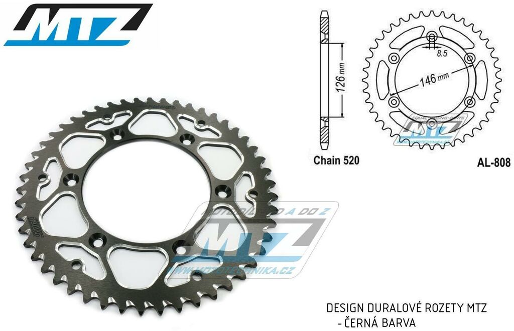 Obrázek produktu Rozeta řetězová (převodník) Dural 0808-48zubů MTZ černá - Suzuki RM125 / 80-11+RM250 / 82-12+RMX250 / 89-00+RMZ250 / 07-20+RMZ450 / 05-20+RMX450Z / 10-19+DRZ250 / 01-07+DR350 / 96-99+DRZ400S / 00-20+D AL-0808-48-E2