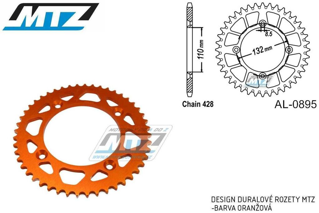Obrázek produktu Rozeta řetězová (převodník) Dural 0895-46zubů MTZ oranžová - KTM 85SX / 03-24 + 105SX+XC85+XC105 + Husqvarna TC85 / 14-24 + Gas-Gas MC85 AL-0895-46-E7